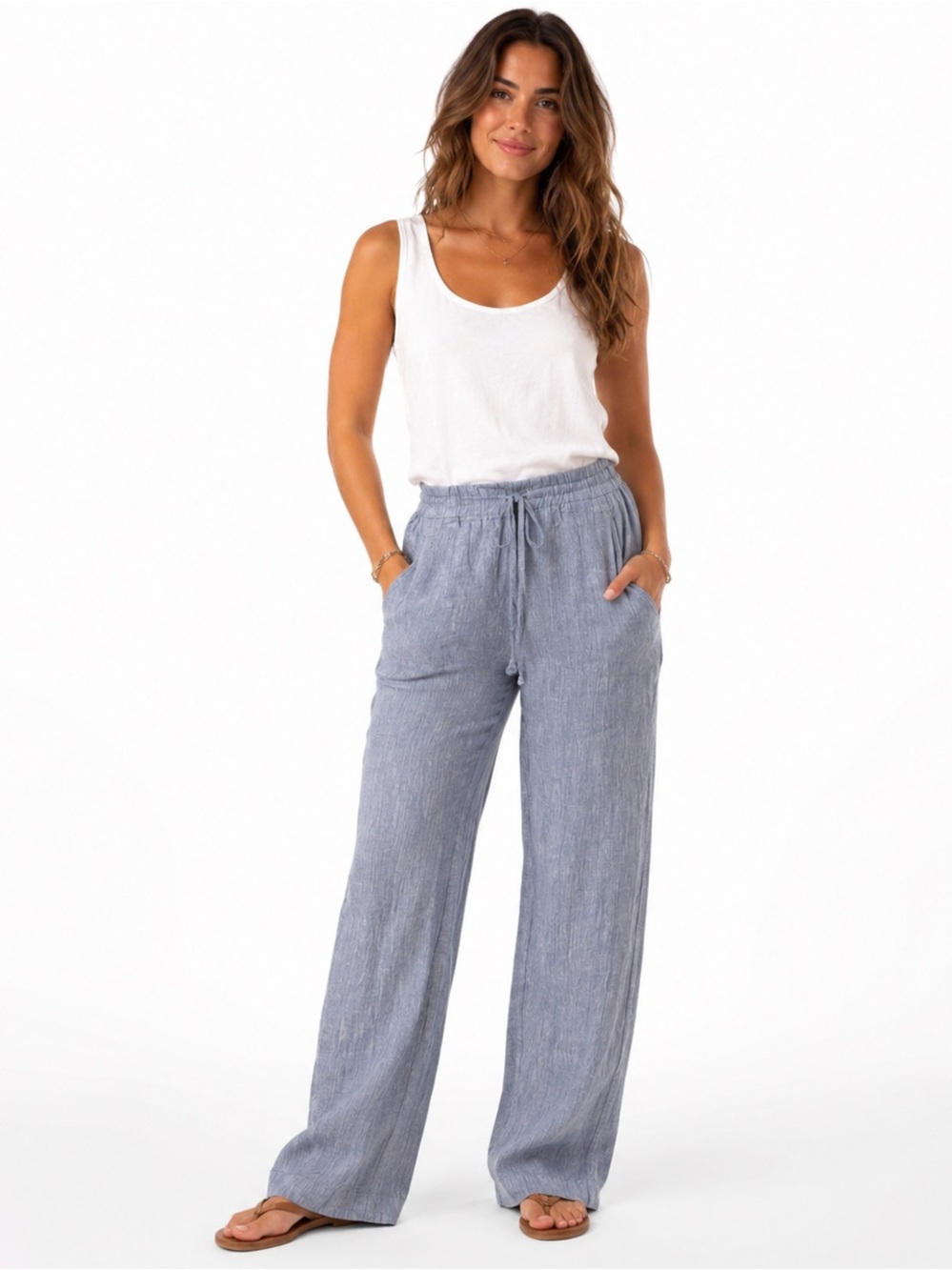 Allen Allen Womens Medium 100% Linen Pants Blue